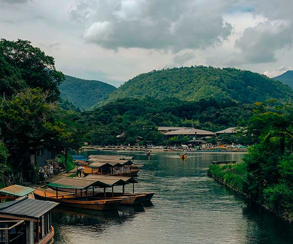 Bamboo path through Nishikyo Kyoto with traditional bamboo fencing