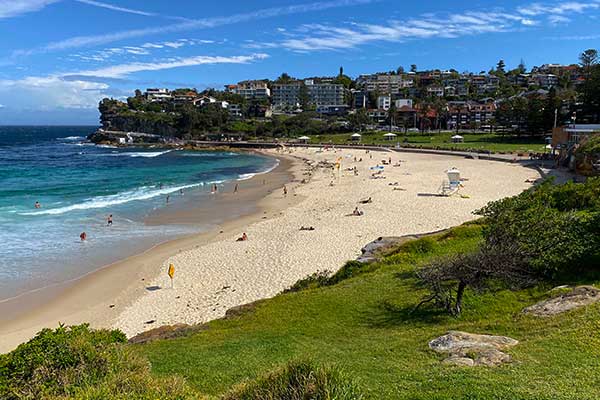 Bronte Beach Sydney with ocean pool, cliffs and grassy reserve