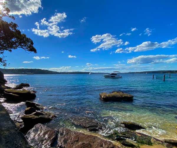 Shark Beach at Nielsen Park Sydney Harbour with green parkland