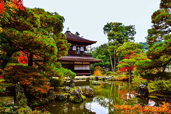 Ginkaku-ji garden in Kyoto with silver sand cone, moss and landscaped temple grounds