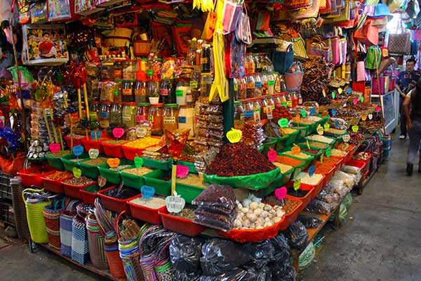 Mercado Benito Juárez in Oaxaca City with local food, chapulines and traditional products
