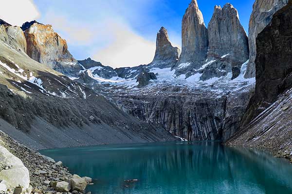 Mountain landscape in Patagonia with dramatic peaks and open wilderness