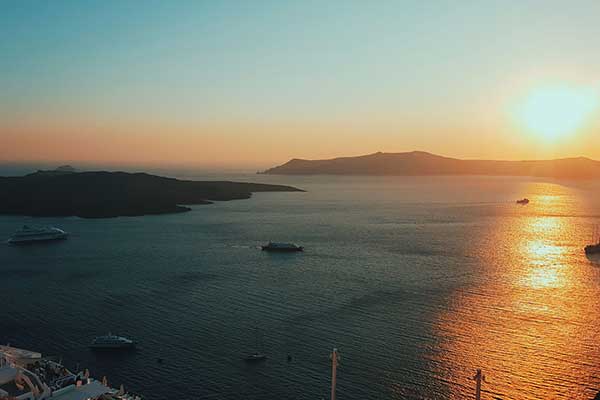 Santorini caldera at sunset
