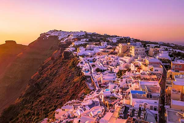 Santorini sea and sunset viewed from the water
